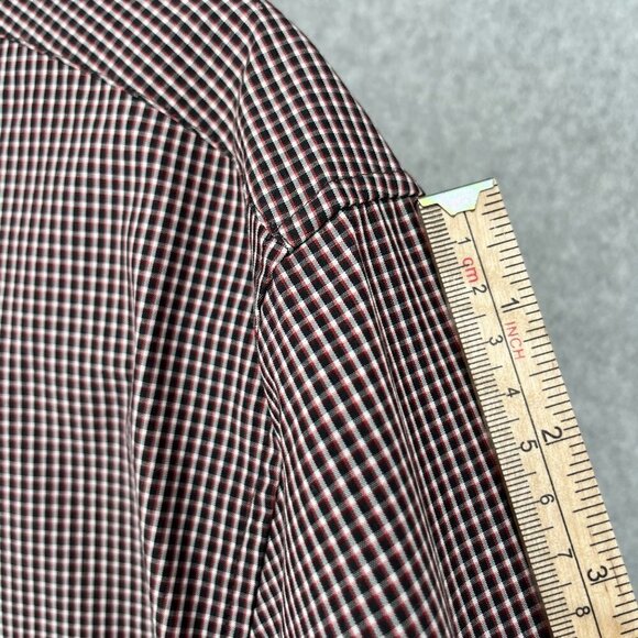 John Varvatos Mens Slim Fit Button Front Shirt Size 17.5 32/33 Black Red Plaid - Picture 11 of 13